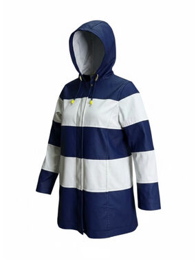 Talbots Nautical Stripe Cotton Rain Jacket Hooded Blue White Utility Jacket MP